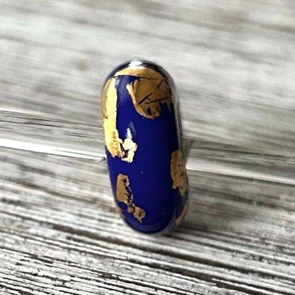 NOT FOR SALE ACA Kreations Glass Bead Blue & Gold Metallic NEW - Picture 1 of 6